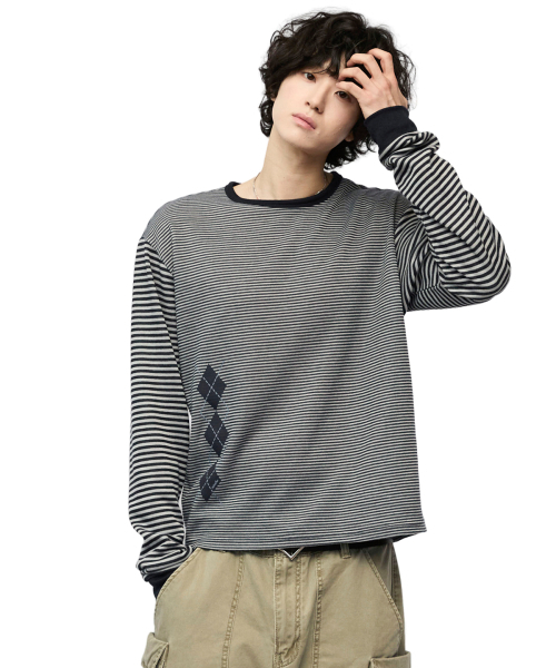 MIM the wardrobe(ミームザワードローブ)の「アーガイルパネルストライプロングスリーブ_ネイビー(Tシャツ/カットソー・レディース・その他・SMALL/LARGE)」の2枚目の写真