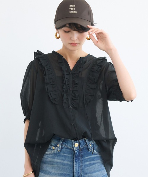 BARNYARDSTORM（バンヤードストーム）の「BARNYARDSTORM / 綿ボイルフリルブラウス（シャツ/ブラウス・レディース・キャメル/ブラック・FREE）」の8枚目の写真