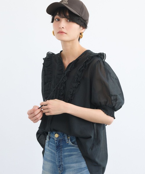 BARNYARDSTORM（バンヤードストーム）の「BARNYARDSTORM / 綿ボイルフリルブラウス（シャツ/ブラウス・レディース・キャメル/ブラック・FREE）」の9枚目の写真