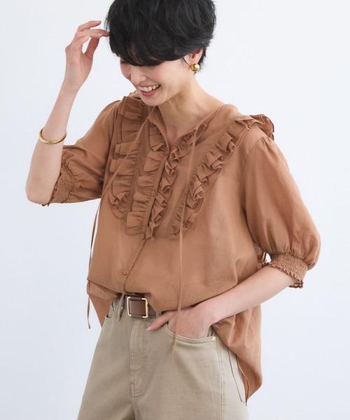 BARNYARDSTORM（バンヤードストーム）の「BARNYARDSTORM / 綿ボイルフリルブラウス（シャツ/ブラウス・レディース・キャメル/ブラック・FREE）」の12枚目の写真