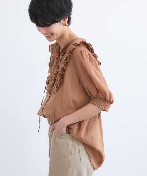 BARNYARDSTORM（バンヤードストーム）の「BARNYARDSTORM / 綿ボイルフリルブラウス（シャツ/ブラウス・レディース・キャメル/ブラック・FREE）」の13枚目の写真