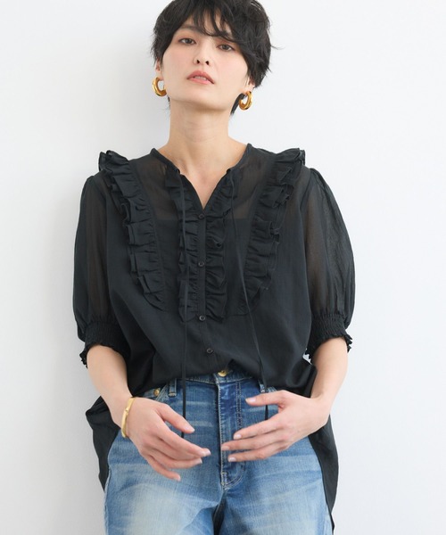 BARNYARDSTORM（バンヤードストーム）の「BARNYARDSTORM / 綿ボイルフリルブラウス（シャツ/ブラウス・レディース・キャメル/ブラック・FREE）」の18枚目の写真