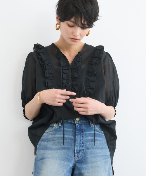 BARNYARDSTORM（バンヤードストーム）の「BARNYARDSTORM / 綿ボイルフリルブラウス（シャツ/ブラウス・レディース・キャメル/ブラック・FREE）」の19枚目の写真