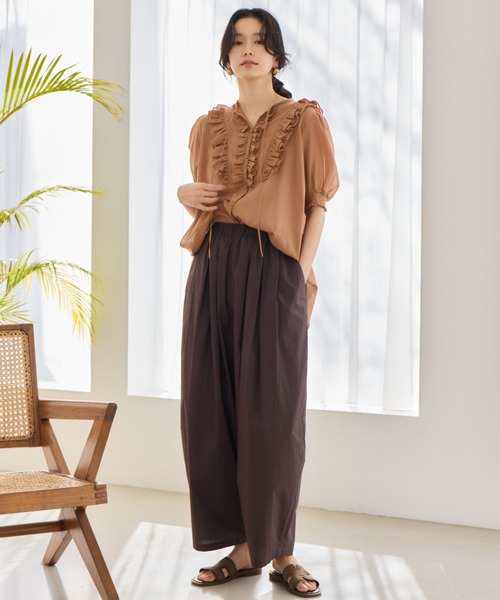 BARNYARDSTORM（バンヤードストーム）の「BARNYARDSTORM / 綿ボイルフリルブラウス（シャツ/ブラウス・レディース・キャメル/ブラック・FREE）」の6枚目の写真