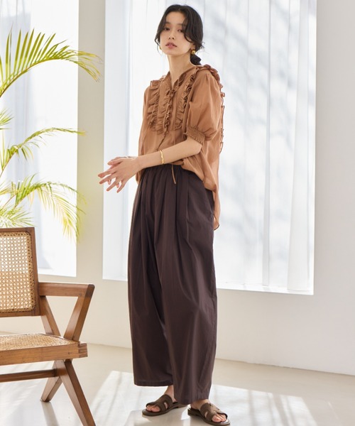 BARNYARDSTORM（バンヤードストーム）の「BARNYARDSTORM / 綿ボイルフリルブラウス（シャツ/ブラウス・レディース・キャメル/ブラック・FREE）」の7枚目の写真