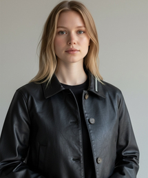 BORN SLIPPY（ボーンスリッピー）の「Signature Zip Collar Leather Jacket (Black)（ライダースジャケット）」