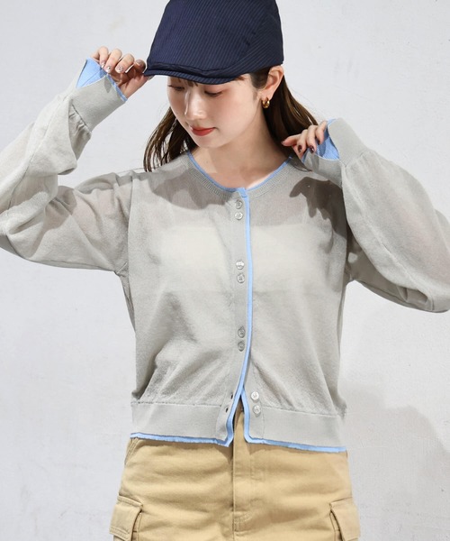 tiptop(ティップトップ)の「シアー配色クルーネックカーディガン(カーディガン/ボレロ・レディース・アイボリー/ライトグレー/レッド/ネイビー・FREE)」の16枚目の写真