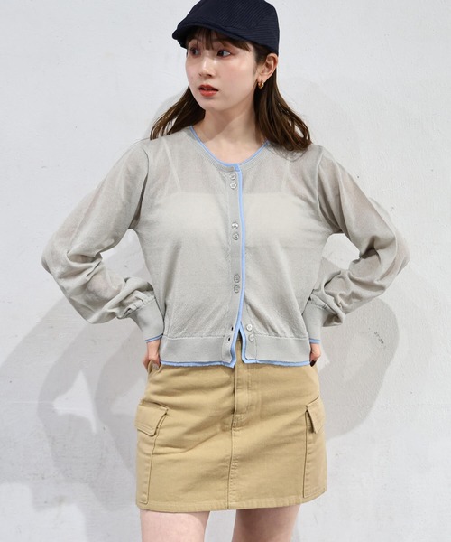 tiptop(ティップトップ)の「シアー配色クルーネックカーディガン(カーディガン/ボレロ・レディース・アイボリー/ライトグレー/レッド/ネイビー・FREE)」の18枚目の写真