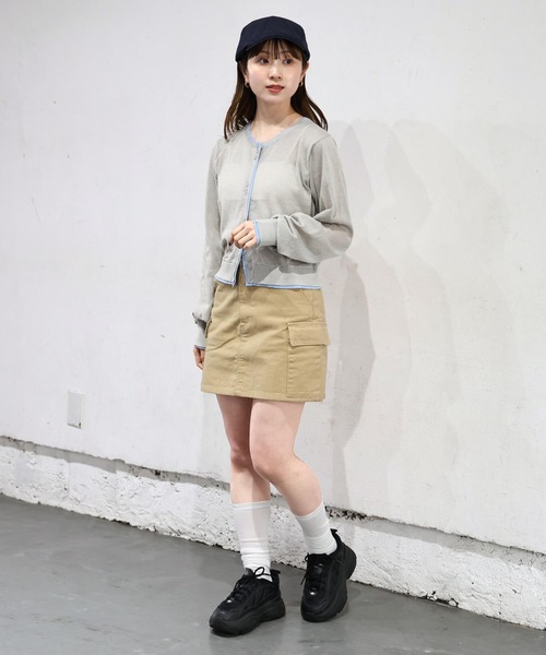 tiptop(ティップトップ)の「シアー配色クルーネックカーディガン(カーディガン/ボレロ・レディース・アイボリー/ライトグレー/レッド/ネイビー・FREE)」の19枚目の写真