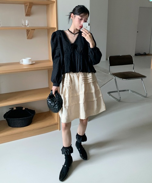 UNE MANSION(ユヌマンション)の「【UNE ORIGINAL HAND MADE】ティアードタックボリュームミニスカート(スカート・レディース・ベージュ/ピンク/ブラック・FREE)」の19枚目の写真