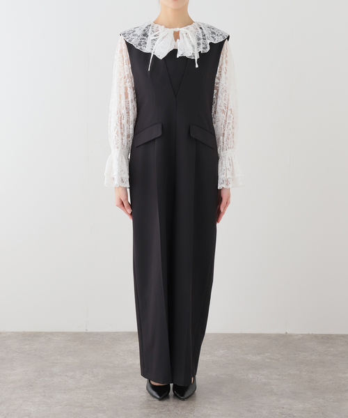 La TOTALITE（ラトータリテ）の「フリルシャツセットオールインワン（つなぎ/オールインワン・レディース・ベージュ/ブラック・FREE）」の3枚目の写真