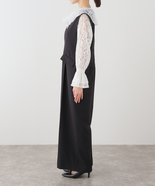 La TOTALITE（ラトータリテ）の「フリルシャツセットオールインワン（つなぎ/オールインワン・レディース・ベージュ/ブラック・FREE）」の4枚目の写真