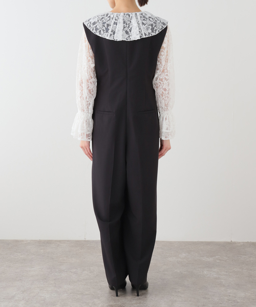 La TOTALITE（ラトータリテ）の「フリルシャツセットオールインワン（つなぎ/オールインワン・レディース・ベージュ/ブラック・FREE）」の5枚目の写真