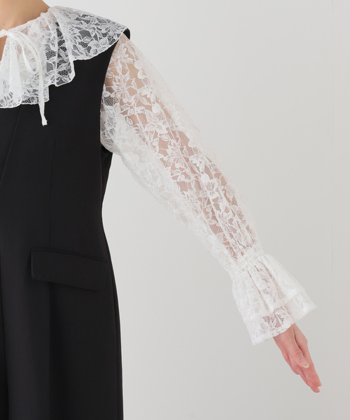 La TOTALITE（ラトータリテ）の「フリルシャツセットオールインワン（つなぎ/オールインワン・レディース・ベージュ/ブラック・FREE）」の6枚目の写真