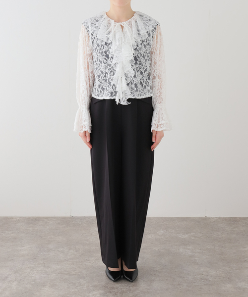 La TOTALITE（ラトータリテ）の「フリルシャツセットオールインワン（つなぎ/オールインワン・レディース・ベージュ/ブラック・FREE）」の7枚目の写真