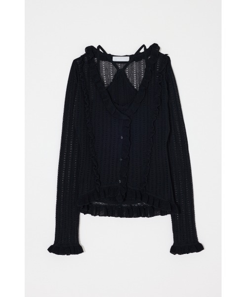 MOUSSY(マウジー)の「【26年SS新作】POINTELLE RUFFLE カーディガン&キャミソール(カーディガン/ボレロ・レディース・オフホワイト/ブラック/ライトイエロー・FREE)」の4枚目の写真