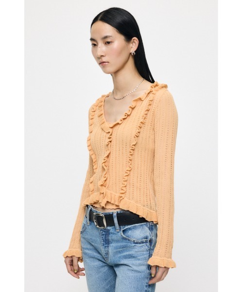 MOUSSY(マウジー)の「【26年SS新作】POINTELLE RUFFLE カーディガン&キャミソール(カーディガン/ボレロ・レディース・オフホワイト/ブラック/ライトイエロー・FREE)」の8枚目の写真
