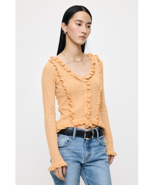 MOUSSY(マウジー)の「【26年SS新作】POINTELLE RUFFLE カーディガン&キャミソール(カーディガン/ボレロ・レディース・オフホワイト/ブラック/ライトイエロー・FREE)」の9枚目の写真