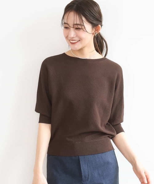 MK MICHEL KLEIN（エムケーミッシェルクラン）の「鹿の子編みドルマンニット/UVカット/洗える（ニット/セーター・レディース・ベージュ/グリーン/ブラウン・38）」の2枚目の写真