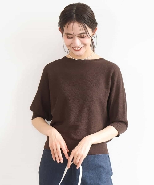 MK MICHEL KLEIN（エムケーミッシェルクラン）の「[UVカット/洗える]鹿の子編みドルマンニット（ニット/セーター・レディース・ベージュ/グリーン/ブラウン・38）」の4枚目の写真