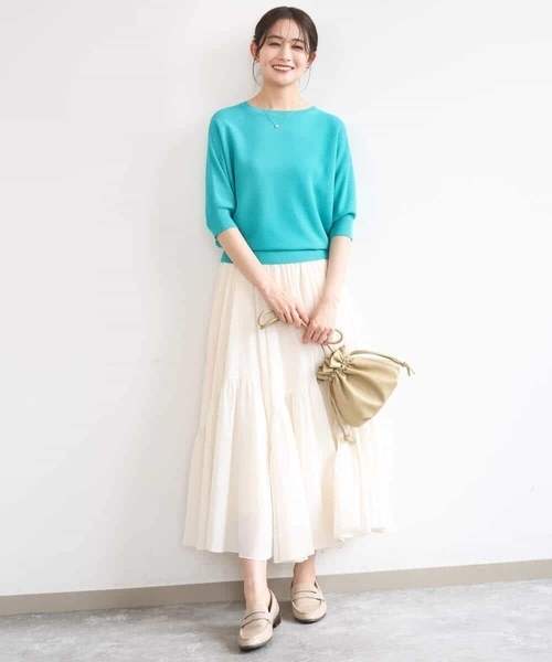 MK MICHEL KLEIN（エムケーミッシェルクラン）の「鹿の子編みドルマンニット/UVカット/洗える（ニット/セーター・レディース・ベージュ/グリーン/ブラウン・38）」の14枚目の写真