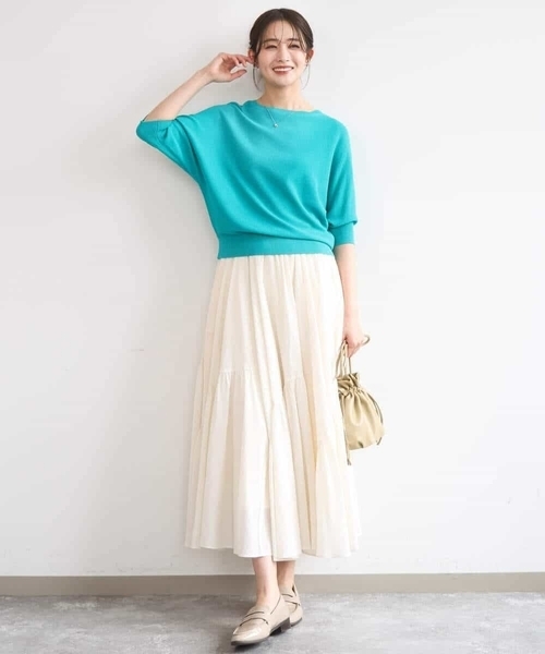 MK MICHEL KLEIN（エムケーミッシェルクラン）の「鹿の子編みドルマンニット/UVカット/洗える（ニット/セーター・レディース・ベージュ/グリーン/ブラウン・38）」の15枚目の写真