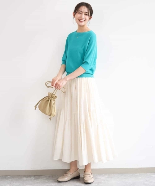 MK MICHEL KLEIN（エムケーミッシェルクラン）の「鹿の子編みドルマンニット/UVカット/洗える（ニット/セーター・レディース・ベージュ/グリーン/ブラウン・38）」の16枚目の写真