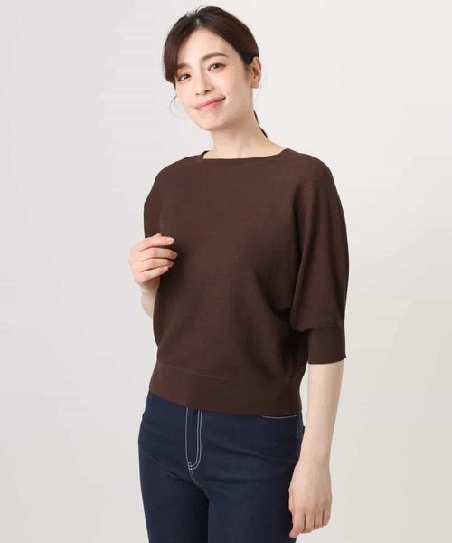 MK MICHEL KLEIN（エムケーミッシェルクラン）の「鹿の子編みドルマンニット/UVカット/洗える（ニット/セーター・レディース・ベージュ/グリーン/ブラウン・38）」の5枚目の写真