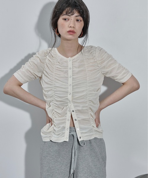 2WAYシャーリングシアーハーフスリーブカーディガン（Tシャツ