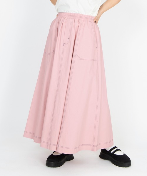 PUNYUS(プニュズ)の「ステッチフレアロングスカート(スカート・レディース・ブラック/カーキ/ピンク/ベージュ・2/3/4/1)」の1枚目の写真