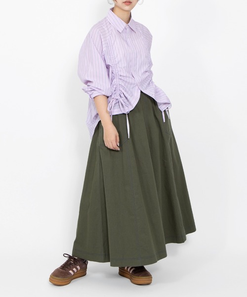 PUNYUS(プニュズ)の「ステッチフレアロングスカート(スカート・レディース・ブラック/カーキ/ピンク/ベージュ・2/3/4/1)」の11枚目の写真