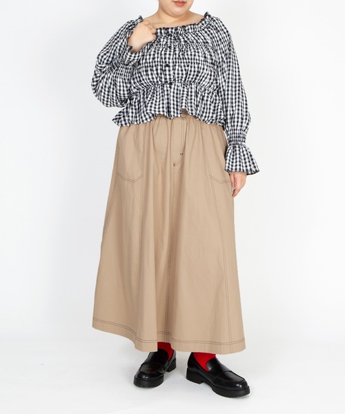 PUNYUS(プニュズ)の「ステッチフレアロングスカート(スカート・レディース・ブラック/カーキ/ピンク/ベージュ・2/3/4/1)」の21枚目の写真