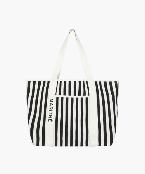 MARITHE + FRANCOIS GIRBAUD(マリテフランソワジルボー)の「REGULAR LOGO BIG COTTON BAG(トートバッグ・レディース・ブルー/ナチュラル/ストライプ・フリー)」の5枚目の写真