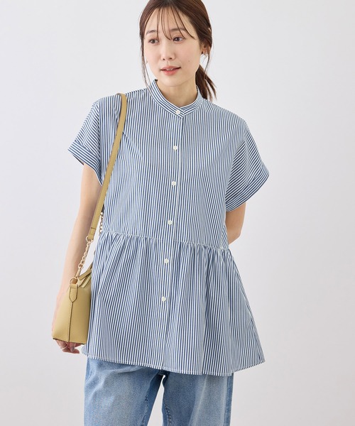 ROPE' PICNIC(ロペピクニック)の「フレンチペプラムシャツ/UVカット・防シワ(シャツ/ブラウス・レディース・ネイビー/ブルー/オフホワイト/サックスブルー/ブルー系その他5/ピンク/イエロー・FREE)」の14枚目の写真