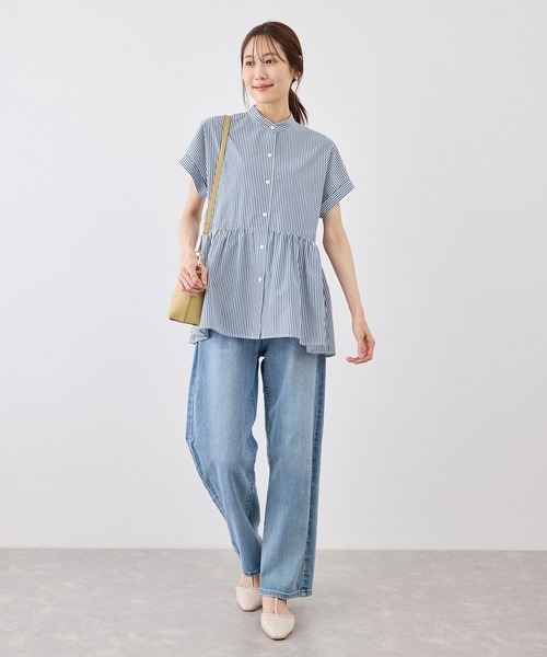 ROPE' PICNIC(ロペピクニック)の「フレンチペプラムシャツ/UVカット・防シワ(シャツ/ブラウス・レディース・ネイビー/ブルー/オフホワイト/サックスブルー/ブルー系その他5/ピンク/イエロー・FREE)」の10枚目の写真