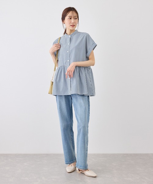 ROPE' PICNIC(ロペピクニック)の「フレンチペプラムシャツ/UVカット・防シワ(シャツ/ブラウス・レディース・ネイビー/ブルー/オフホワイト/サックスブルー/ブルー系その他5/ピンク/イエロー・FREE)」の11枚目の写真