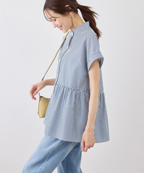 ROPE' PICNIC(ロペピクニック)の「フレンチペプラムシャツ/UVカット・防シワ(シャツ/ブラウス・レディース・ネイビー/ブルー/オフホワイト/サックスブルー/ブルー系その他5/ピンク/イエロー・FREE)」の12枚目の写真
