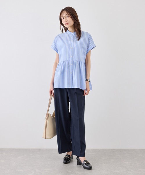 ROPE' PICNIC(ロペピクニック)の「フレンチペプラムシャツ/UVカット・防シワ(シャツ/ブラウス・レディース・ネイビー/ブルー/オフホワイト/サックスブルー/ブルー系その他5/ピンク/イエロー・FREE)」の16枚目の写真