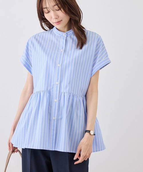 ROPE' PICNIC(ロペピクニック)の「フレンチペプラムシャツ/UVカット・防シワ(シャツ/ブラウス・レディース・ネイビー/ブルー/オフホワイト/サックスブルー/ブルー系その他5/ピンク/イエロー・FREE)」の18枚目の写真