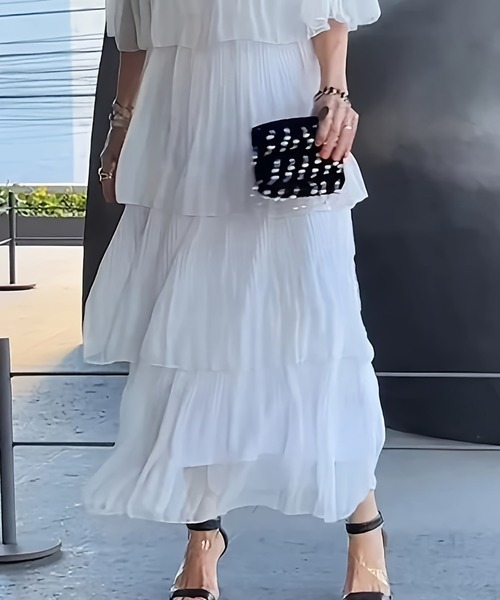 deux amour（ドゥーザムール）の「ティアードロングワンピース（ワンピース・レディース・ホワイト・FREE）」の2枚目の写真