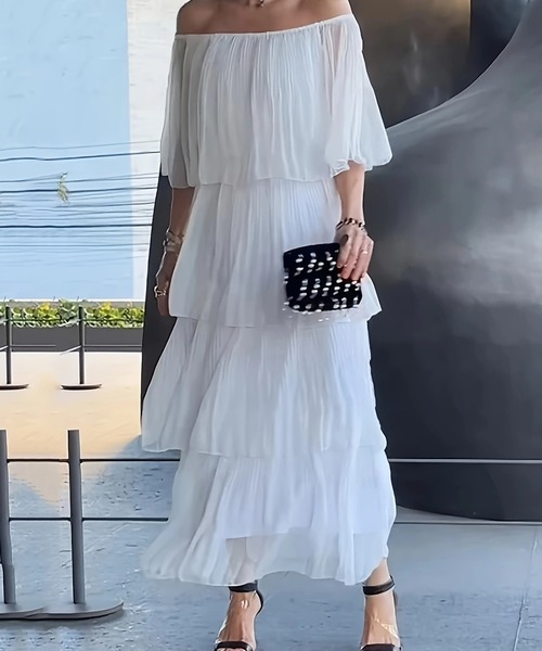 deux amour（ドゥーザムール）の「ティアードロングワンピース（ワンピース・レディース・ホワイト・FREE）」の3枚目の写真