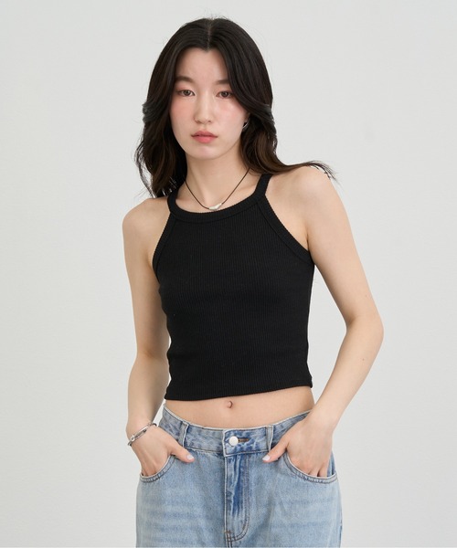 NUJOH(ヌゾ)の「Rib Knit Sleeveless Top / リブニットスリーブレストップスアクリル100(タンクトップ・レディース・ピンク/ホワイト/イエロー/ブラック/グレー・FREE)」の3枚目の写真