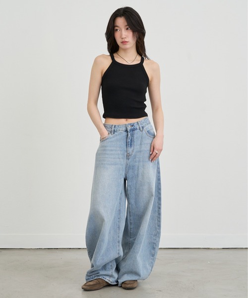NUJOH(ヌゾ)の「Rib Knit Sleeveless Top / リブニットスリーブレストップスアクリル100(タンクトップ・レディース・ピンク/ホワイト/イエロー/ブラック/グレー・FREE)」の19枚目の写真