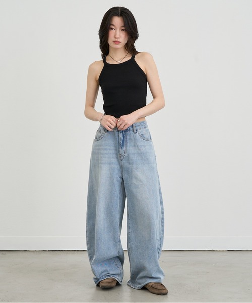 NUJOH(ヌゾ)の「Rib Knit Sleeveless Top / リブニットスリーブレストップスアクリル100(タンクトップ・レディース・ピンク/ホワイト/イエロー/ブラック/グレー・FREE)」の20枚目の写真