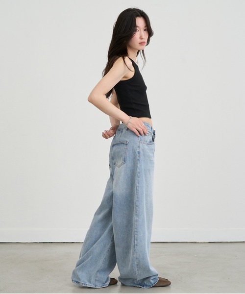 NUJOH(ヌゾ)の「Rib Knit Sleeveless Top / リブニットスリーブレストップスアクリル100(タンクトップ・レディース・ピンク/ホワイト/イエロー/ブラック/グレー・FREE)」の21枚目の写真