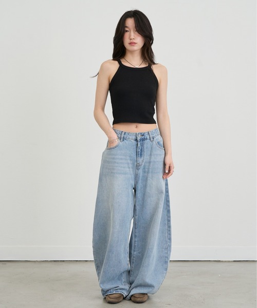 NUJOH(ヌゾ)の「Rib Knit Sleeveless Top / リブニットスリーブレストップスアクリル100(タンクトップ・レディース・ピンク/ホワイト/イエロー/ブラック/グレー・FREE)」の18枚目の写真
