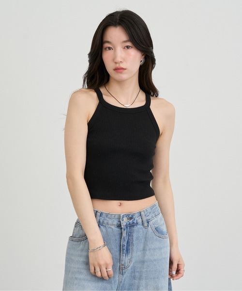 NUJOH(ヌゾ)の「Rib Knit Sleeveless Top / リブニットスリーブレストップスアクリル100(タンクトップ・レディース・ピンク/ホワイト/イエロー/ブラック/グレー・FREE)」の9枚目の写真