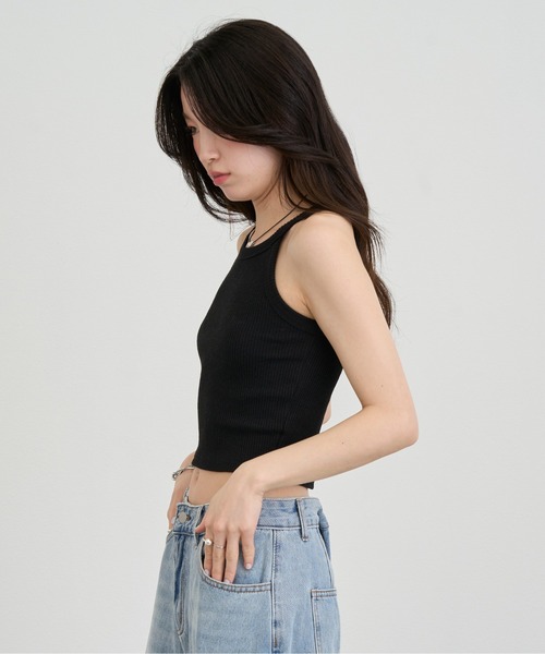 NUJOH(ヌゾ)の「Rib Knit Sleeveless Top / リブニットスリーブレストップスアクリル100(タンクトップ・レディース・ピンク/ホワイト/イエロー/ブラック/グレー・FREE)」の11枚目の写真