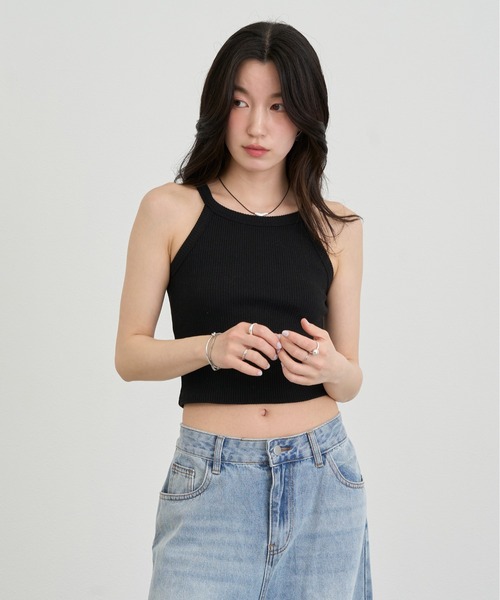 NUJOH(ヌゾ)の「Rib Knit Sleeveless Top / リブニットスリーブレストップスアクリル100(タンクトップ・レディース・ピンク/ホワイト/イエロー/ブラック/グレー・FREE)」の10枚目の写真