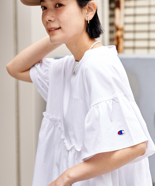 ちゃ 様用 Champion × FREAK'S STORE/チャンピオン 別注 切替ギャザー 袖フレア T